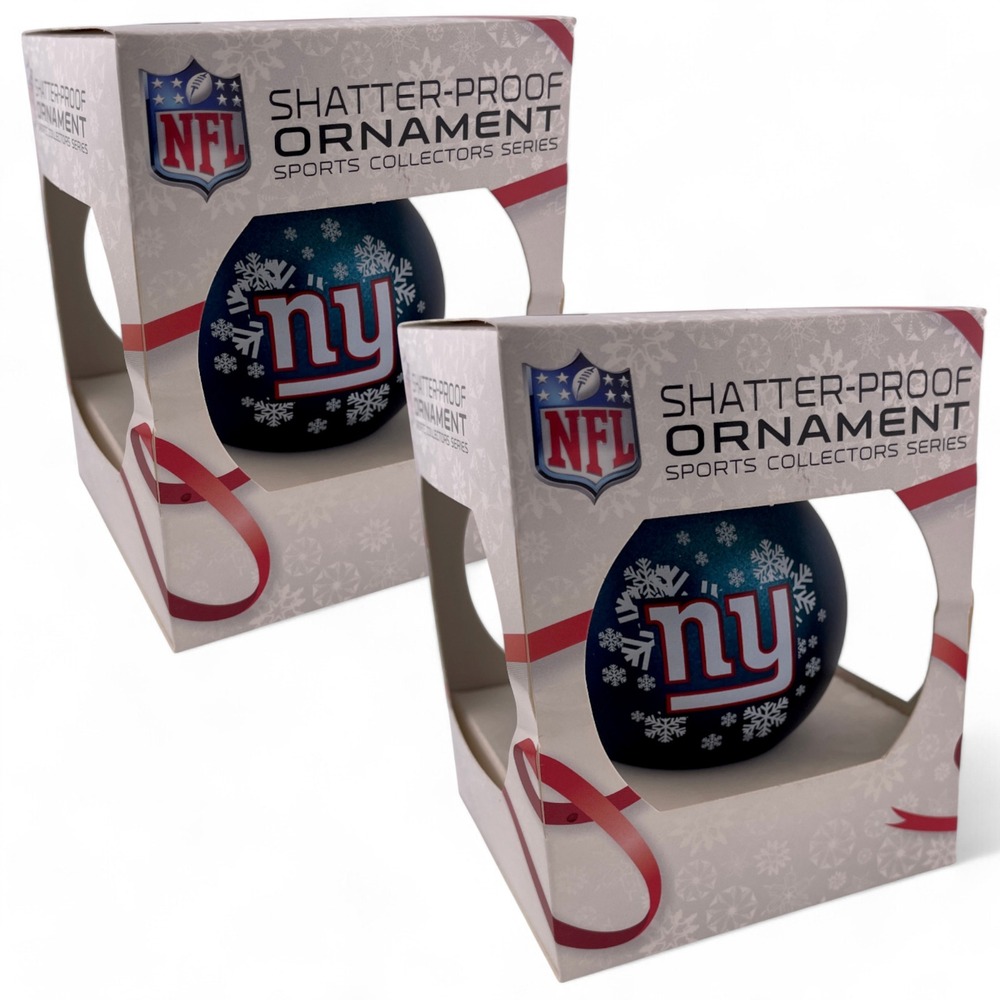 2-PACK New York Giants NFL Round Shatterproof Christmas Tree Boxed Ornament